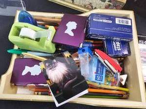 lot 232 image: Misc. Office Supplies, Bookends, File Folders, Notebooks, Notepads, Folders, PensPencils and More