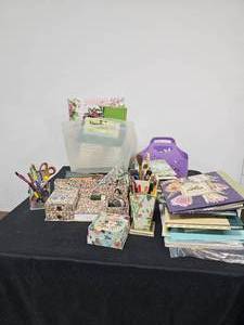 lot 234 image: Floral Scrapbook, Gift Bags, Floral Coasters, Decorative Notebooks, Small Floral Desk Organizer, Misc. Craft Supplies, etc.