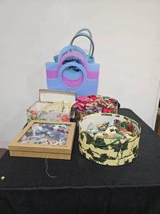 lot 235 image: Sewing Thread and Organizer, Yarn, Ribbons, Needle Points, Totes.