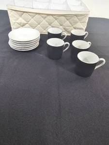 lot 276 image: Tea Cups (5), Saucers (6) and Carry Case - unbranded