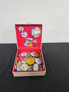 lot 277 image: VTG Box of Political Campaign Pins, ETC