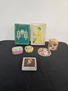 lot 192 image: VTG Princess Diana Pin, Toffee and Biscuit Tins, Queen of England Coasters, and More