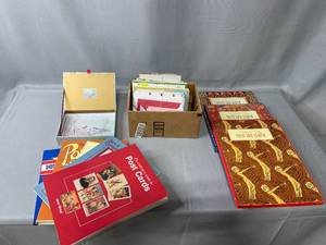 lot 58 image: Lot of Misc Greeting Cards, Post Card Scrapbooks & Postcard Collecting Books, Etc
