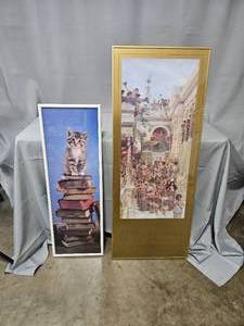 lot 122 image: Vertical White Frame Print of Cat on Books & Vertical Gold Metal Frame Print from Paul Getty Museum Malibu, CA