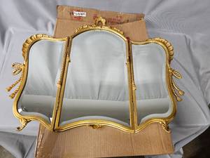 lot 124 image: VTG Folding Mirror (has been repaired & is missing part of bow)