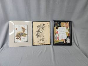 lot 128 image: Black Framed Shadow Box w Poetry About Sisters & Asian Themed Print & Pressed Flower Picture