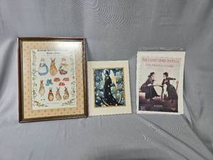 lot 130 image: Framed Bunny Rabbit & Friends Cut Outs & Costumes, Matted Angel Print, Ladies Home Journal Advertisement from 1911