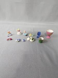 lot 133 image: Various Porcelain Mini Figurines, Small Victorian Limoges Cup, VTG Egg Cup Holder