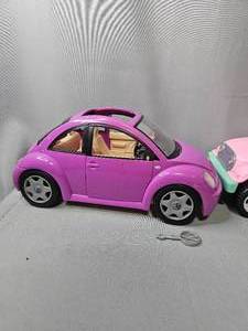 lot 163 image: 3 Plastic Toy Barbie Cars - 2 VW Bugs w Keys & a Barbie Jeep
