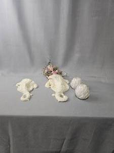 lot 180 image: Two Ivory Wall Decor Sconces & Avocado Candle Holders