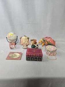 lot 182 image: Lot of Trinket Boxes, Indian Elephant Decor, Small Globe, One Mini Deer Figurine