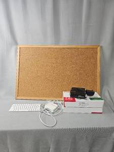 lot 183 image: Cork Board, Apple Keyboard, Canon E40 Printer Cartridge, Demon Dialer
