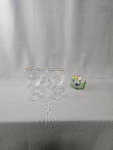 lot 224 image: Set of 2 VTG Butterfly Etched Champagne Sherbet Coupes, Royal Danube Hand Painted Crystal Vase, Set of 4 Gold Rimmed Jasmine Wine Glasses Water Goblets by Crystal Clear