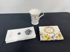 lot 205 image: Dunoon China Made in England - Charbennel et Walker Chocolatier Mug, Greeting Cards, Floral Case Slightly Torn