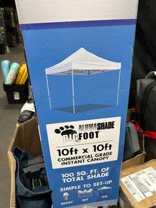 lot 19 image: Caravan Canopy AlumaShade Bigfoot Canopy Kit, 10 x 10, White Commercial Grade Instant Canopy Tent w 4 walls - Like New Open Box - Out of Market - (Large Market) Product