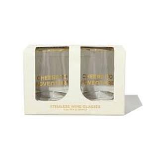 lot 113 image: Be Rooted 19 oz 2pk Glass Cheers To Adventure Wine Glasses