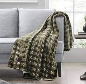 lot 123 image: 50x60 Cozy Heated Throw Blanket - Brookstone - Green Plaid