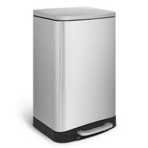 lot 141 image: Innovaze 10.6 Gal.40-Liter Fingerprint Free Brushed Stainless Steel Rectangular Step-On Trash Can- Slight Dents on Side