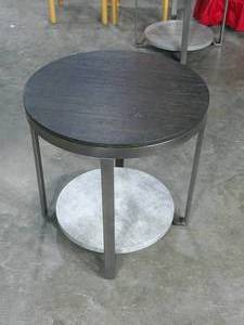 lot 142 image: 2 ft Round End Table-Mocha Top w Round Stone Base- Some Scuff on top