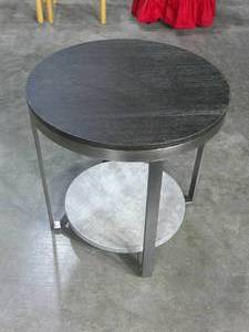 lot 143 image: 2 ft Round End Table-Mocha Top w Round Stone Base-Need Slight Leveling