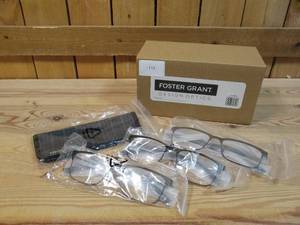 lot 518 image: Lot of THREE (3) pairs - Foster Grant Square Reading Glasses, GunmetalTransparent,  2.50