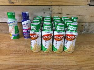 lot 502 image: Lot of 17 BOOST High Protein Nutritional Drink, Very Vanilla, 20 g Protein,  8 fl oz Bottles & 1 Ensure 1 Gliucerna Included