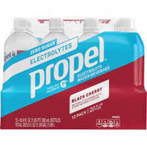 lot 586 image: 12 Pack Propel Black Cherry, Zero Calorie Sports Drinking Water- BB Jun 24