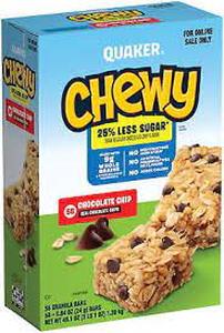 lot 587 image: Quaker Chewy Granola Bars, 25% Less Sugar Chocolate Chip, 58 Count-BB Dec 17 23