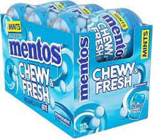 lot 597 image: Set of 2 Mentos Candy, Chewy & Fresh Mints Bottles, Peppermint, 90 Count, Pack of 6