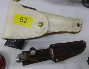 vintage Parade toy gun with leather holster and Big country knife