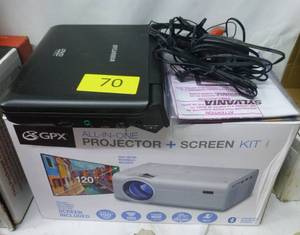 Projector with screen and DVD player