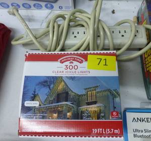 Icicle lights and power strip