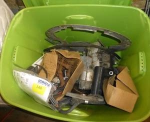 tote of misc parts
