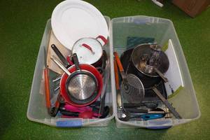 Assorted Camping Cooking Gear with Totes