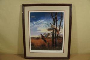 David A Maass Framed Print Evening Flight Pheasants 