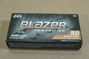 50 CCI Blazer Brass 9mm Luger 115 Gr FMJ Ammo