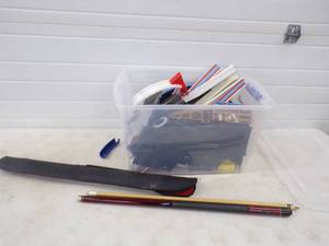 Tote with Slot Car, Match Box Tracks and Pool Cue Stick with Case