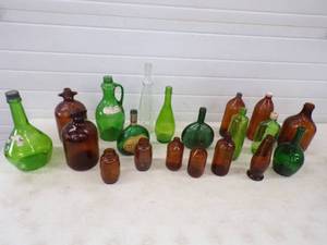 Vintage Green and Brown Glass Bottles