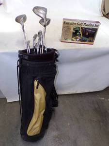 Golf Bag with Irons and Tour Effect Golf Clubs with Executive Golf Putting Set