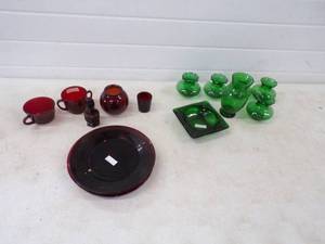 Vintage Red and Green Dishes