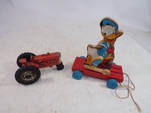 Vintage Slick Tractor and Donald Duck Pull Toy