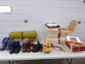 Huge lot with kids books Winnie the Pooh Bank, Brass Horn and lots more