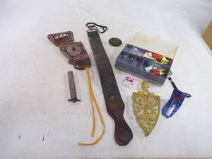 Fishing Tackle, Vintage Razor Sharpening Strap, Vintage Toy Wagon Train Gun Holster and more