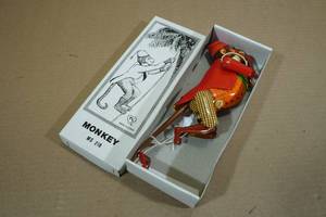 lot 244 image: Vintage Look Tin Litho Climbing Monkey