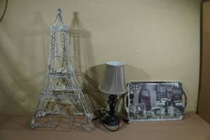 lot 254 image: Assorted Home Dcor -Lamp, Wine Rack, Tray
