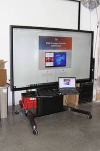 lot 1 image: Dell 86 4K Interactive Touch Monitor  Display on Heavy Duty Height Adjustable Rolling Chief TV Cart  Stand