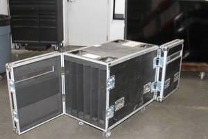 lot 19 image: Planar Hard-Sided Professional Side-Loading Shipping  Flight  Travel Case with Front & Rear Hinged Door & Casters