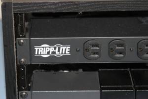 lot 38 image: Middle Atlantic Small Equipment Rack with AC Power Distribution and Miscellaneous Audio  Video Items