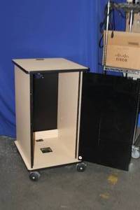 lot 43 image: Video Furniture International VFI Deluxe Mobile Audio  Video Equipment Rack w Plexiglass Front Door