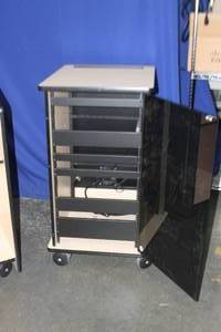 lot 44 image: Video Furniture International VFI Deluxe Mobile Audio  Video Equipment Rack w Plexiglass Front Door